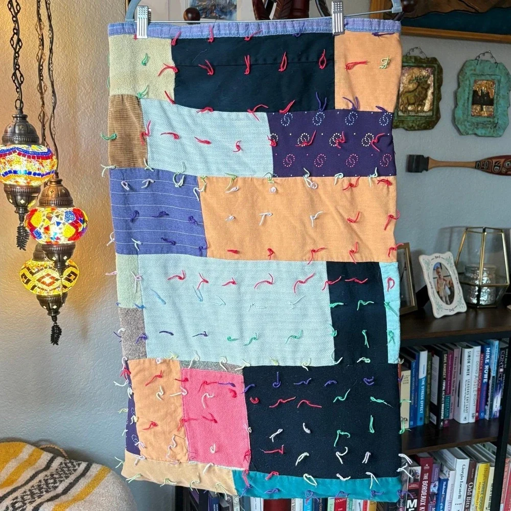 Vintage Handmade Scrap Patchwork Quilt – Mixed Cotton‎ & Wool – Tied Quilt